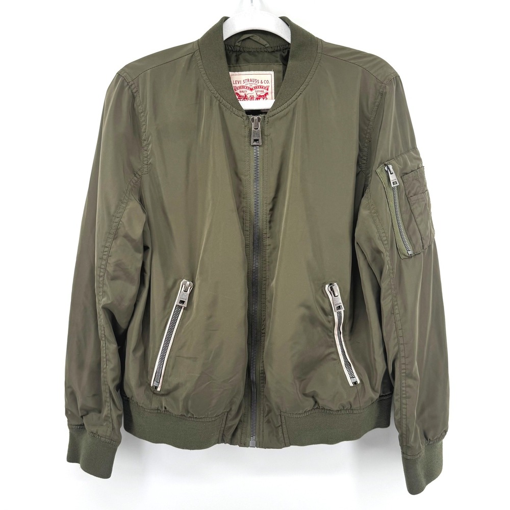 Levi's Women's L Melanie Newport Bomber Jacket Coat Olive Green Utility Zip Up - Picture 2 of 12
